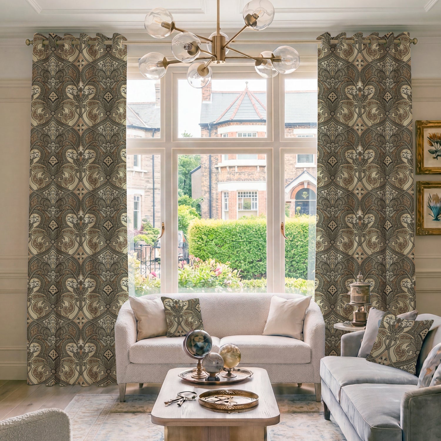 HOUSE Llewelyn-Bowen Gwendoline Printed Damask Made To Measure Curtains Ashrose