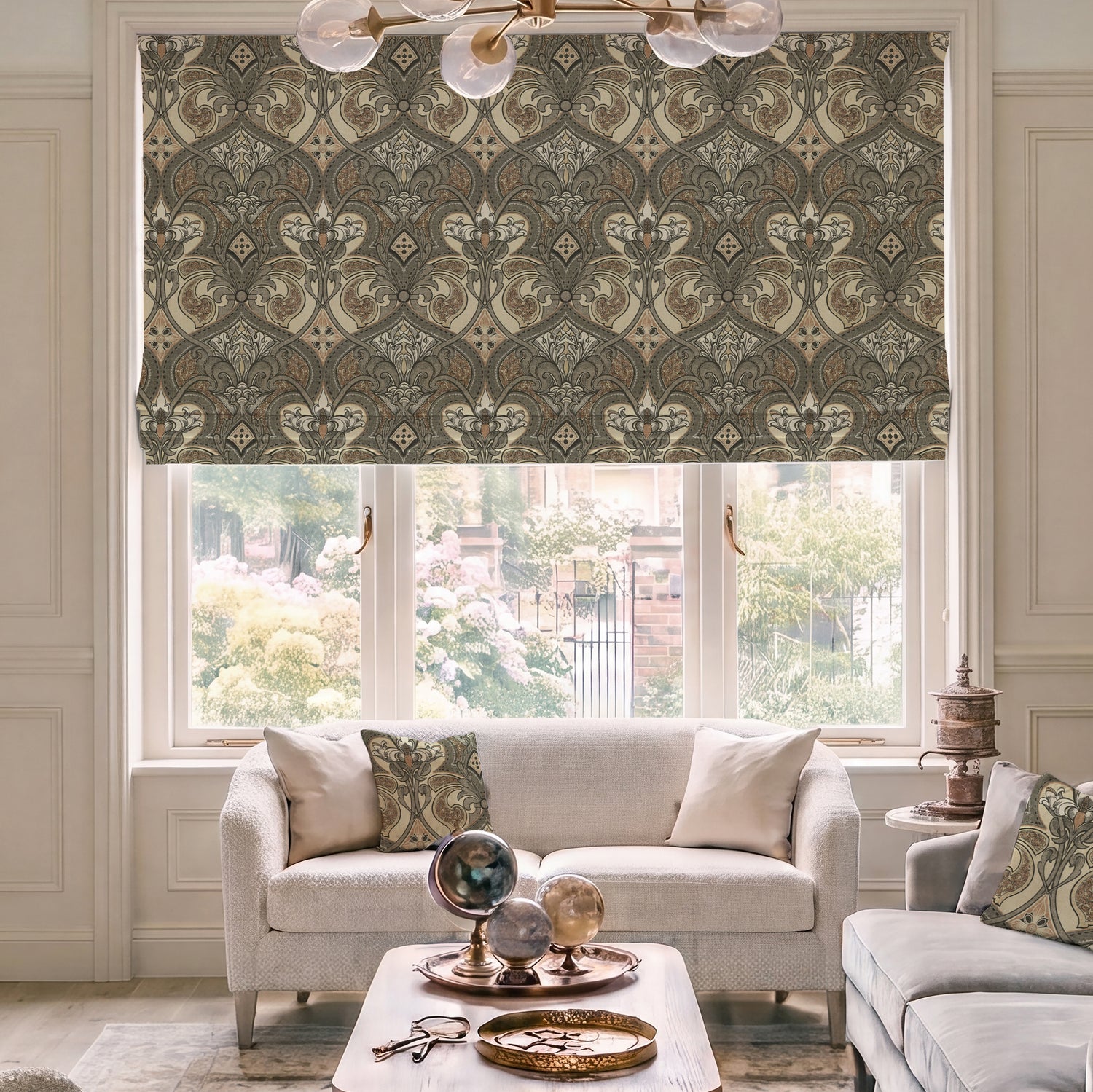 HOUSE Llewelyn-Bowen Gwendoline Printed Damask Made To Measure Roman Blind Ashrose