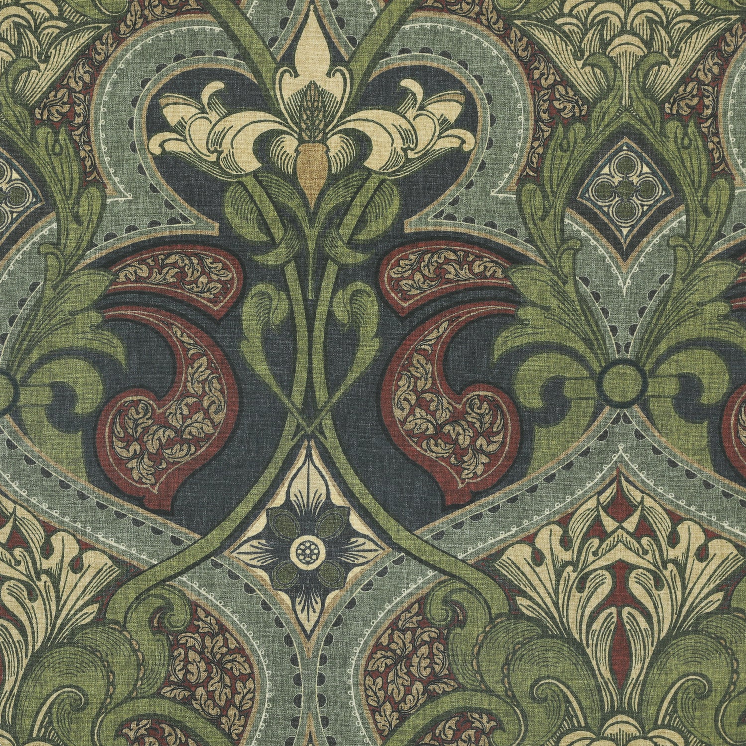 HOUSE Llewelyn-Bowen Gwendoline Printed Damask Fabric Wildnavy