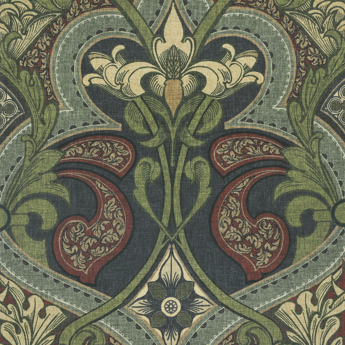 HOUSE Llewelyn-Bowen Gwendoline Printed Damask Fabric Wildnavy