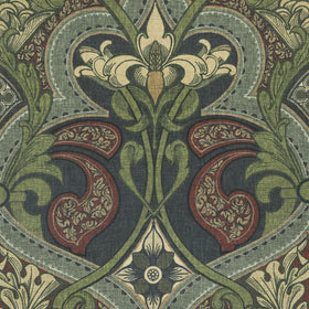 HOUSE Llewelyn-Bowen Gwendoline Printed Damask Fabric Wildnavy