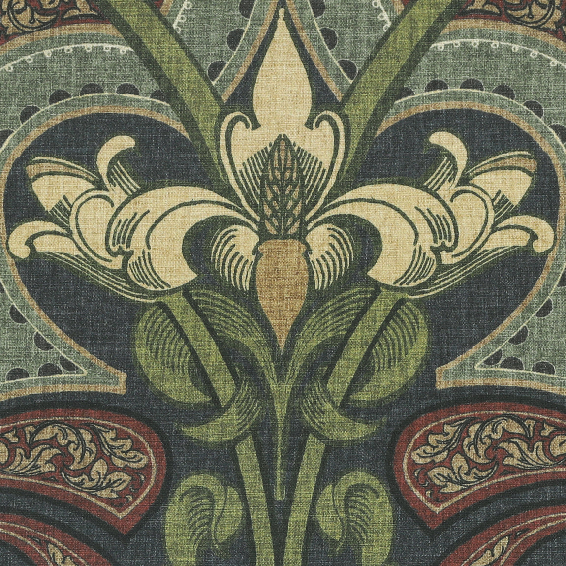 HOUSE Llewelyn-Bowen Gwendoline Printed Damask Fabric Wildnavy
