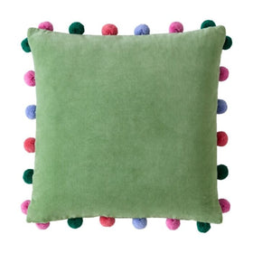 Bluebellgray Pom Pom 45cm x 45cm Filled Cushion Verdigris Green