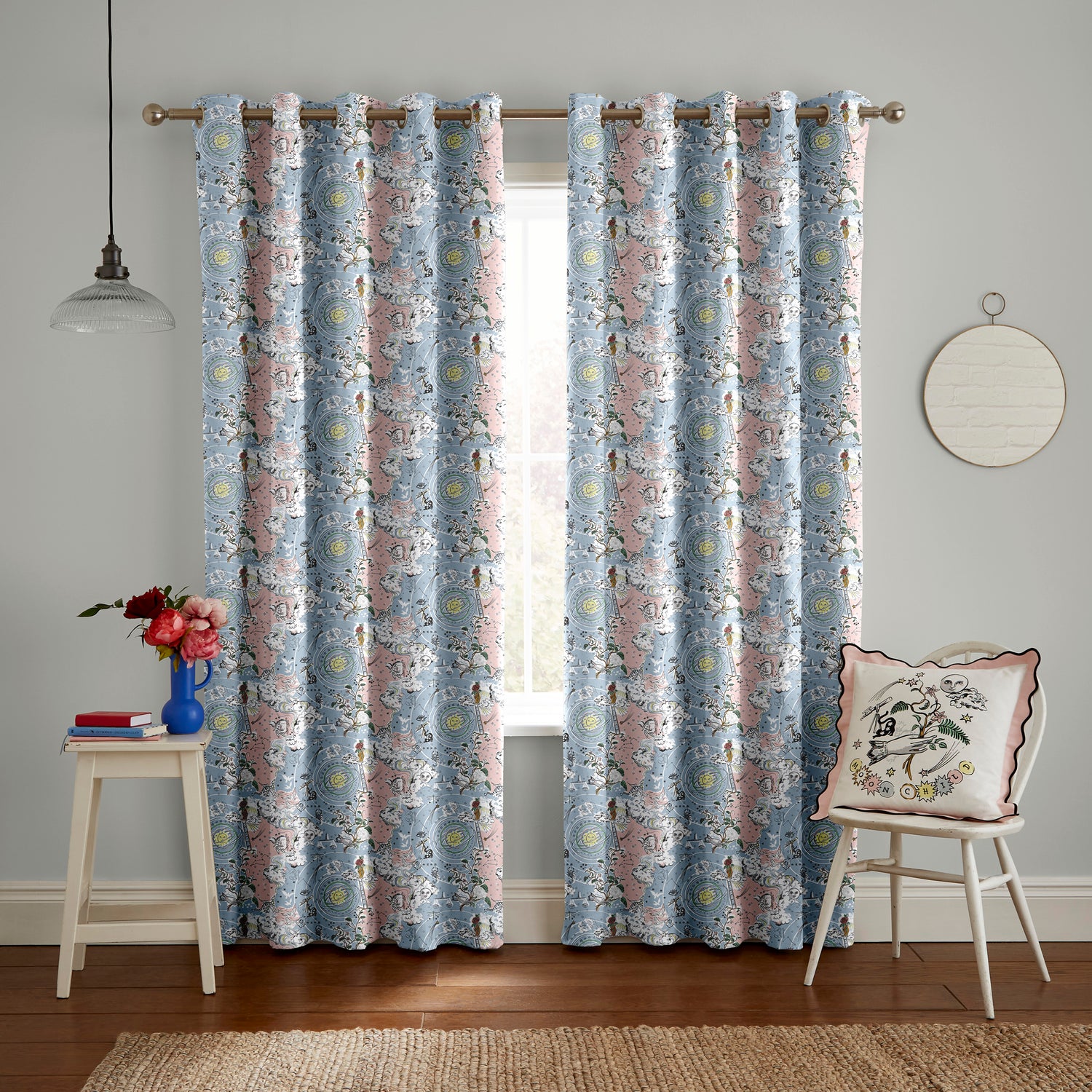 Cath Kidston Power To The Peaceful Made to Measure Curtain Pink Blue