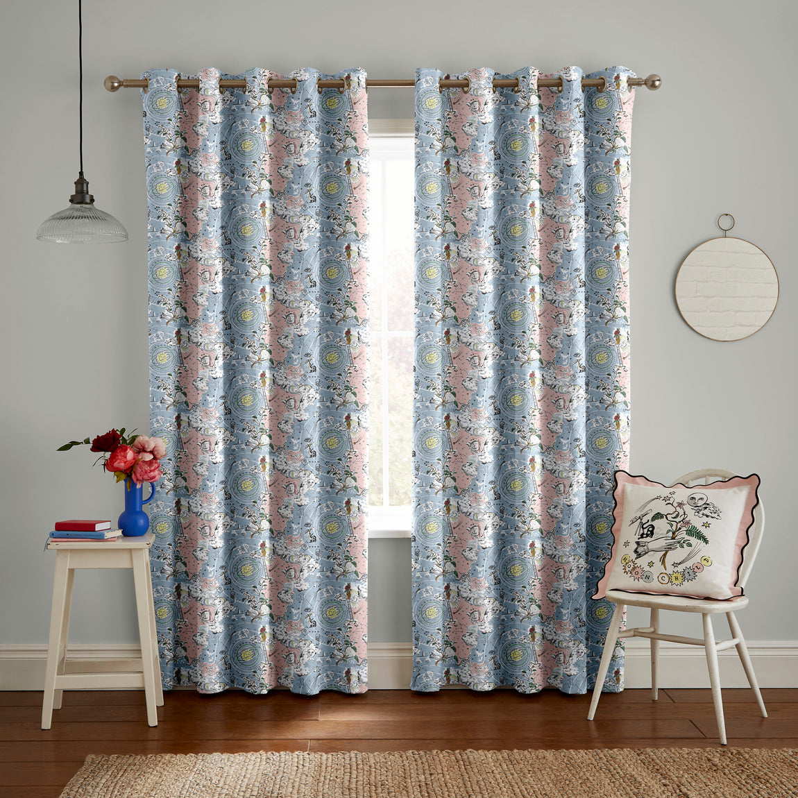 Cath Kidston Power To The Peaceful Made to Measure Curtain Pink Blue