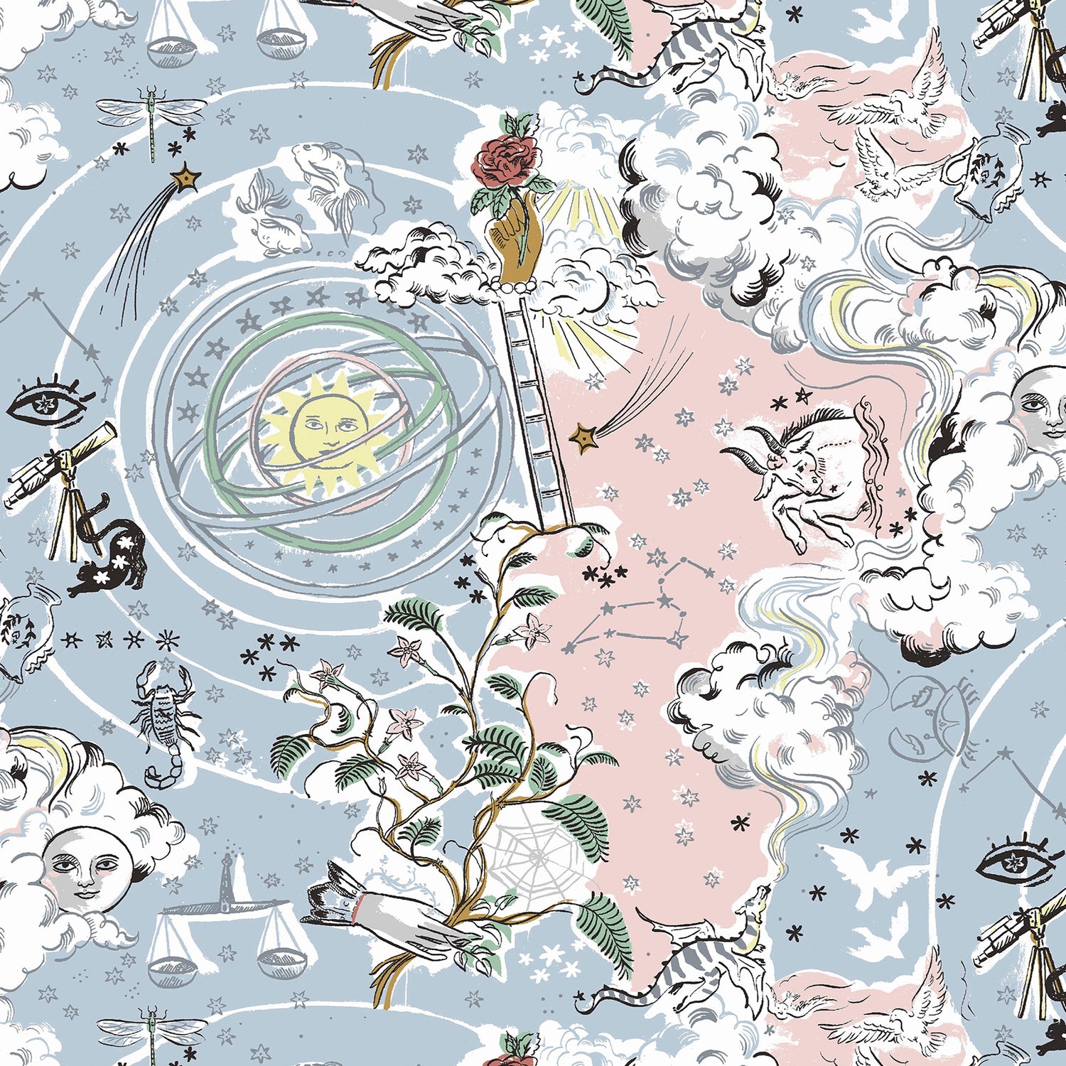 Cath Kidston Power To The Peaceful Made to Measure Curtain Pink Blue