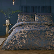 Video of Soiree Midnight Palm Jacquard Duvet Cover Bedding Set Navy
