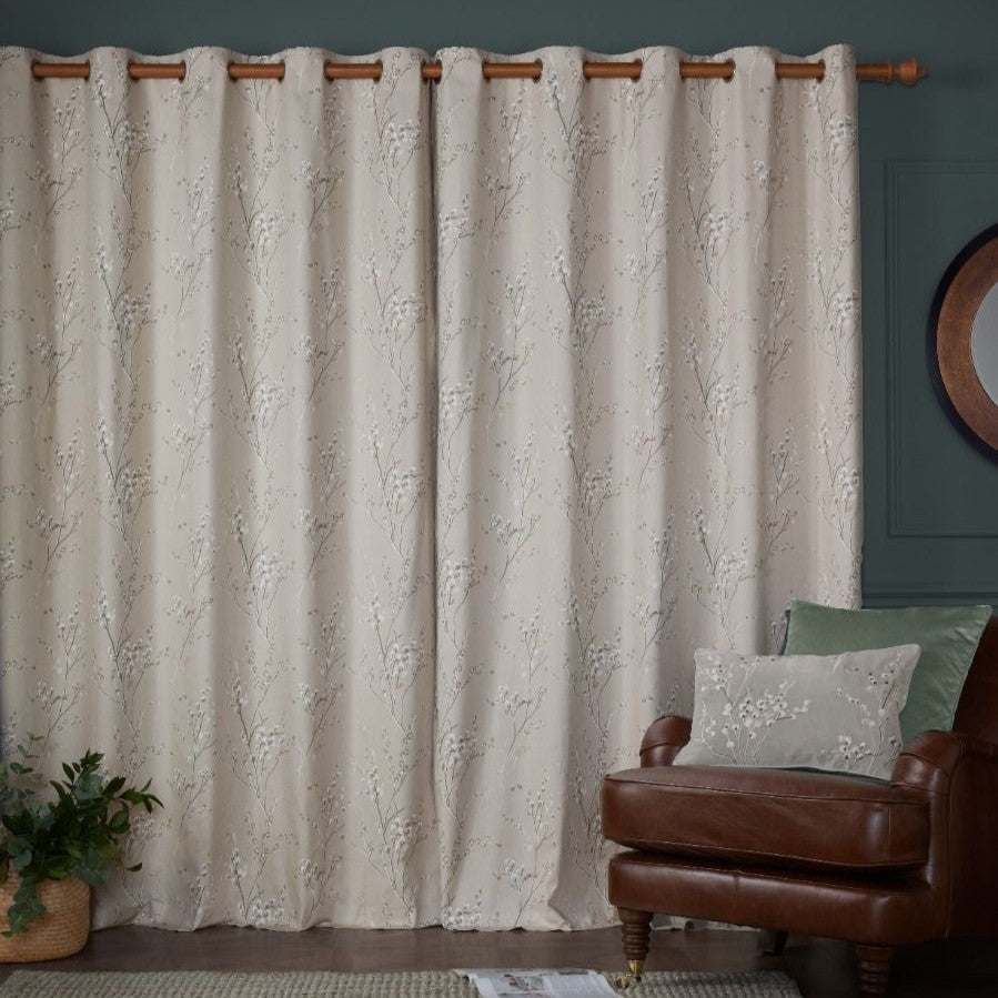Laura Ashley Pussy Willow Ready Made Eyelet Curtains Truffle Natural