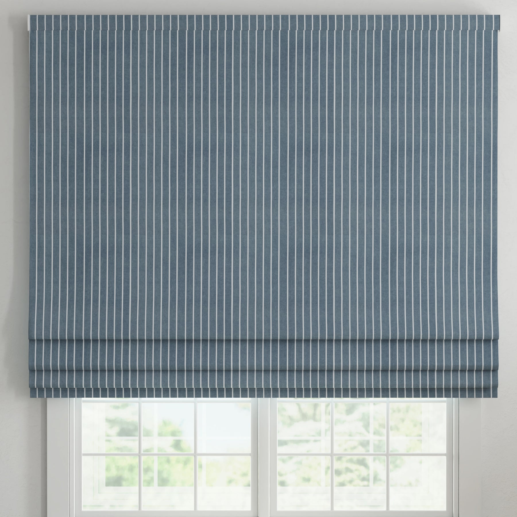 ANTE DECOR Burgess Printed Cotton Stripe Made To Measure Roman Blind Blue