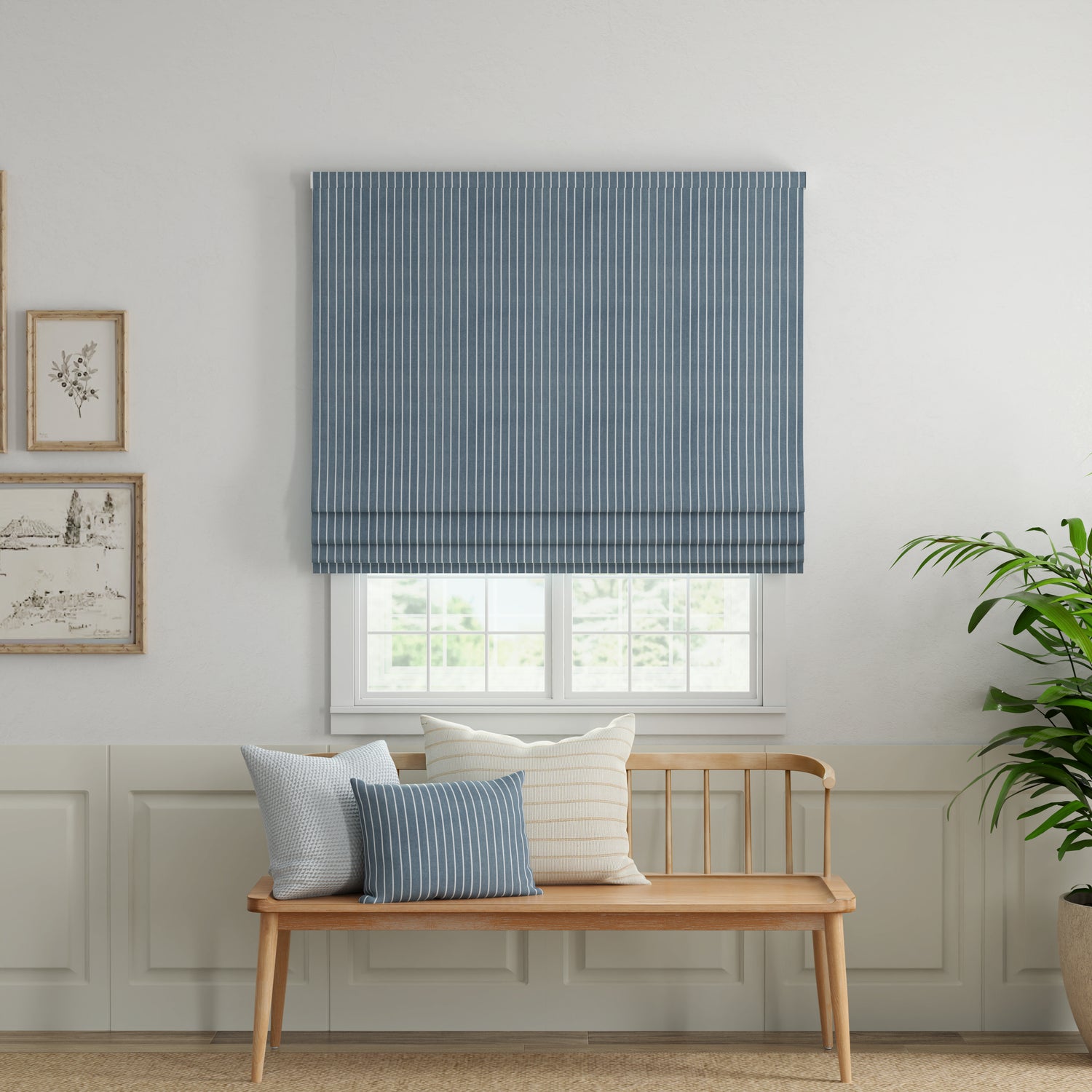 ANTE DECOR Burgess Printed Cotton Stripe Made To Measure Roman Blind Blue