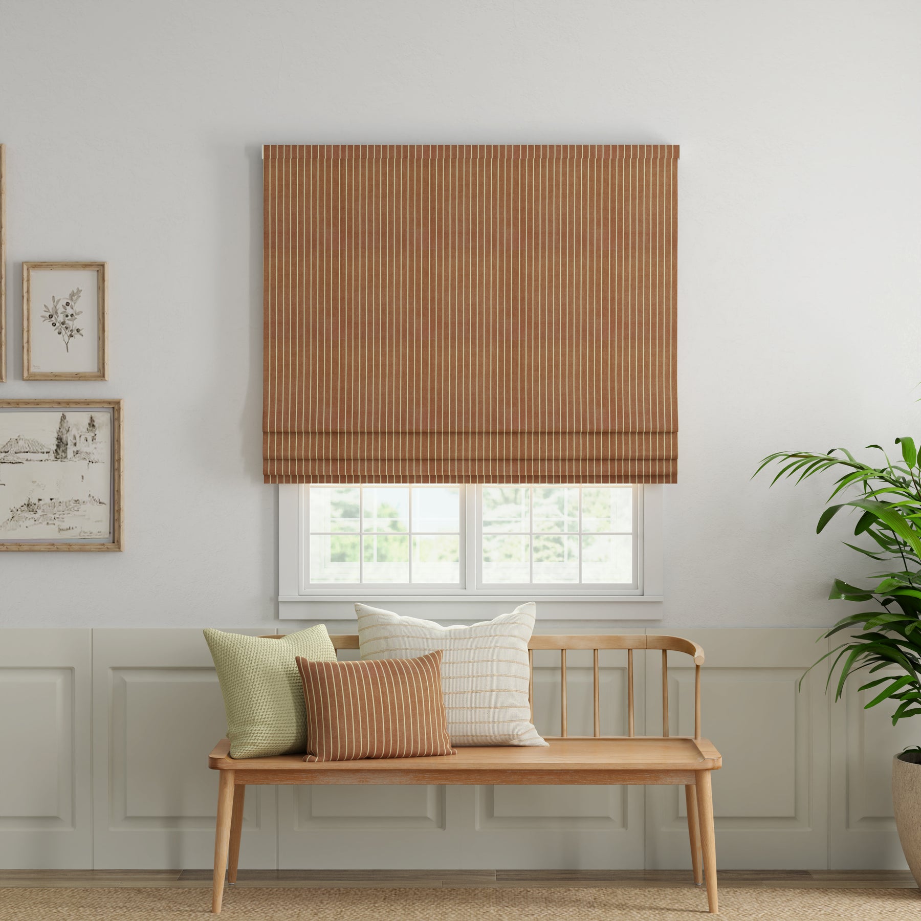ANTE DECOR Burgess Printed Cotton Stripe Made To Measure Roman Blind Sienna