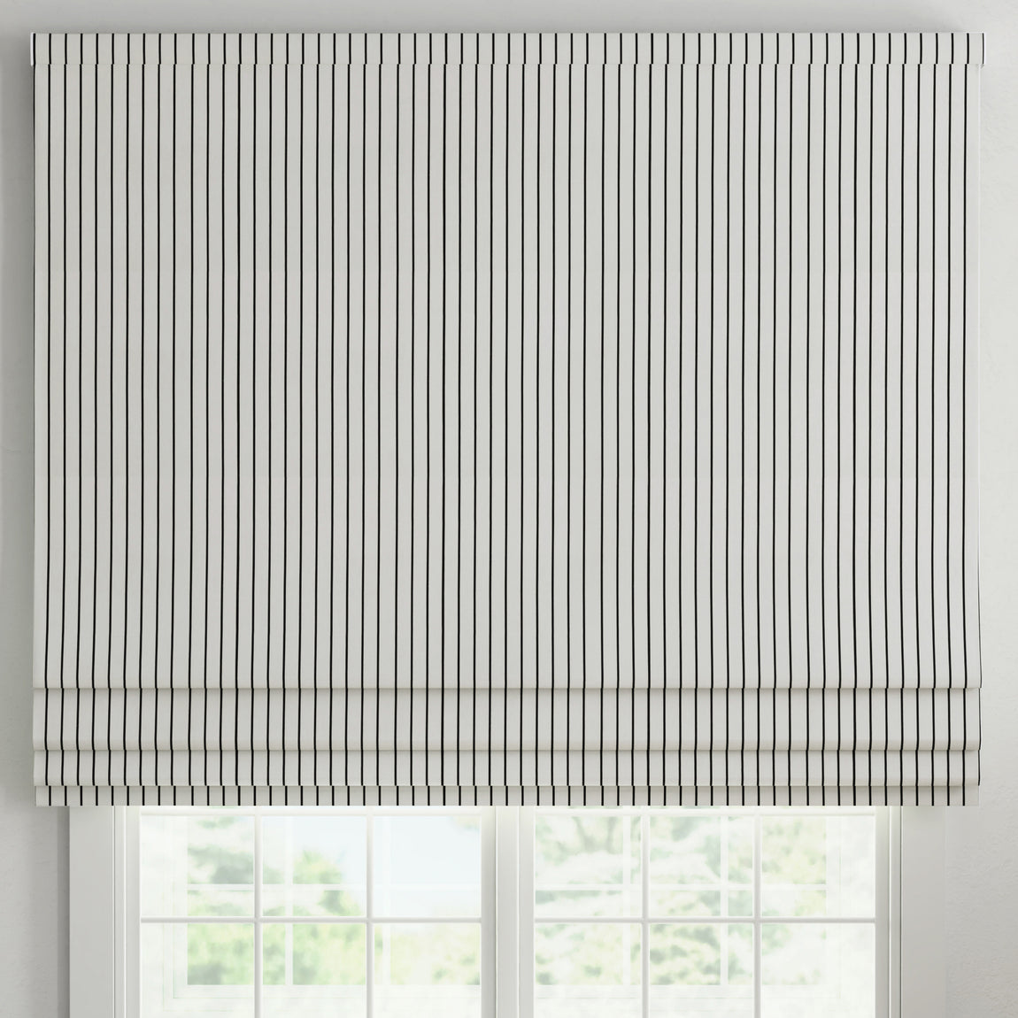 ANTE DECOR Burgess Printed Cotton Stripe Made To Measure Roman Blind White Black
