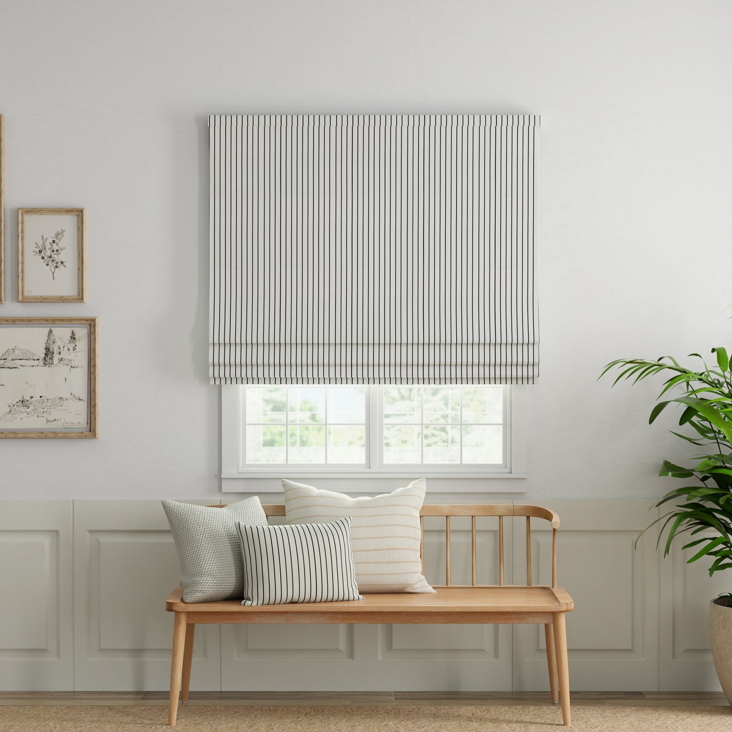 ANTE DECOR Burgess Printed Cotton Stripe Made To Measure Roman Blind White Black