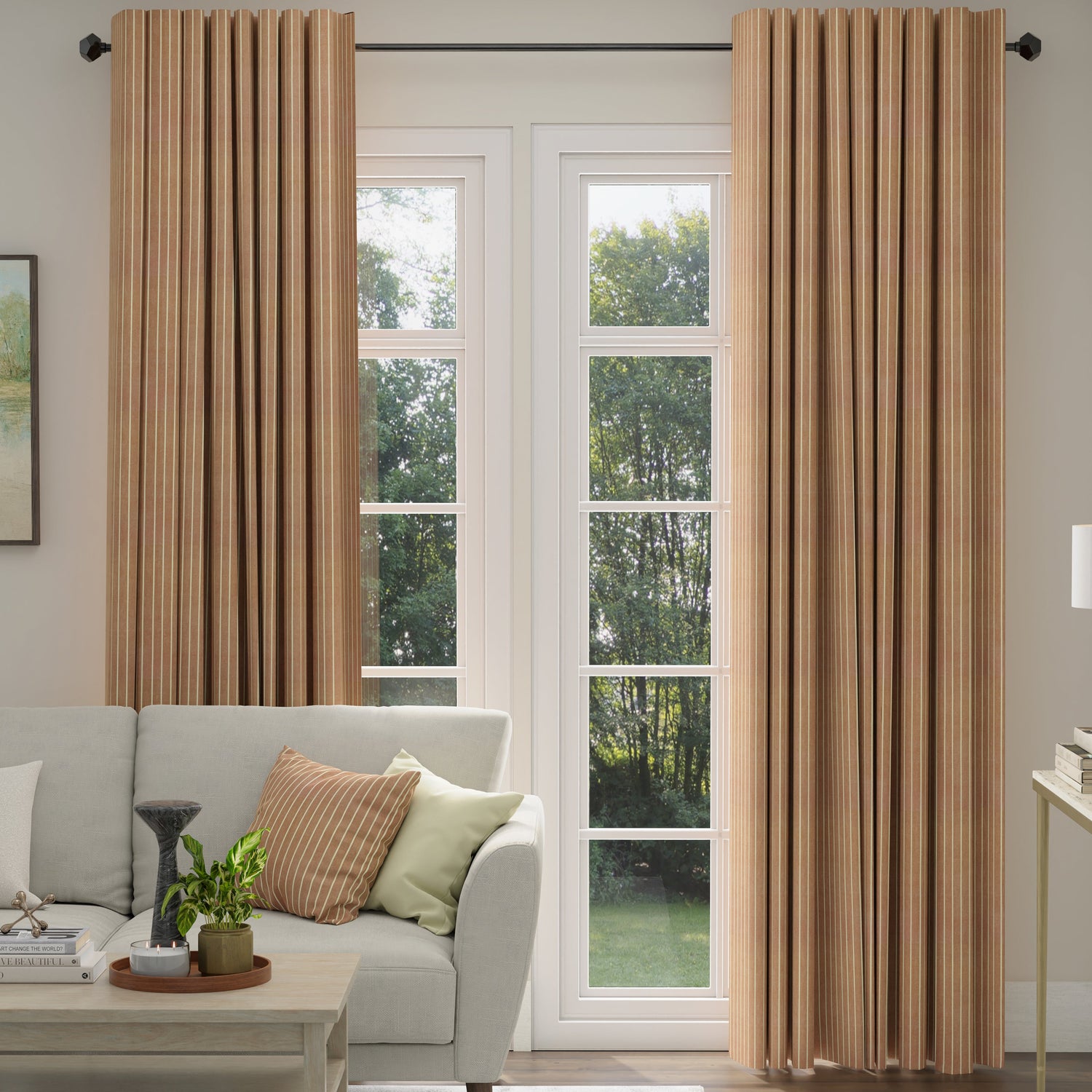 ANTE DECOR Burgess Printed Cotton Stripe Made To Measure Curtains Sienna
