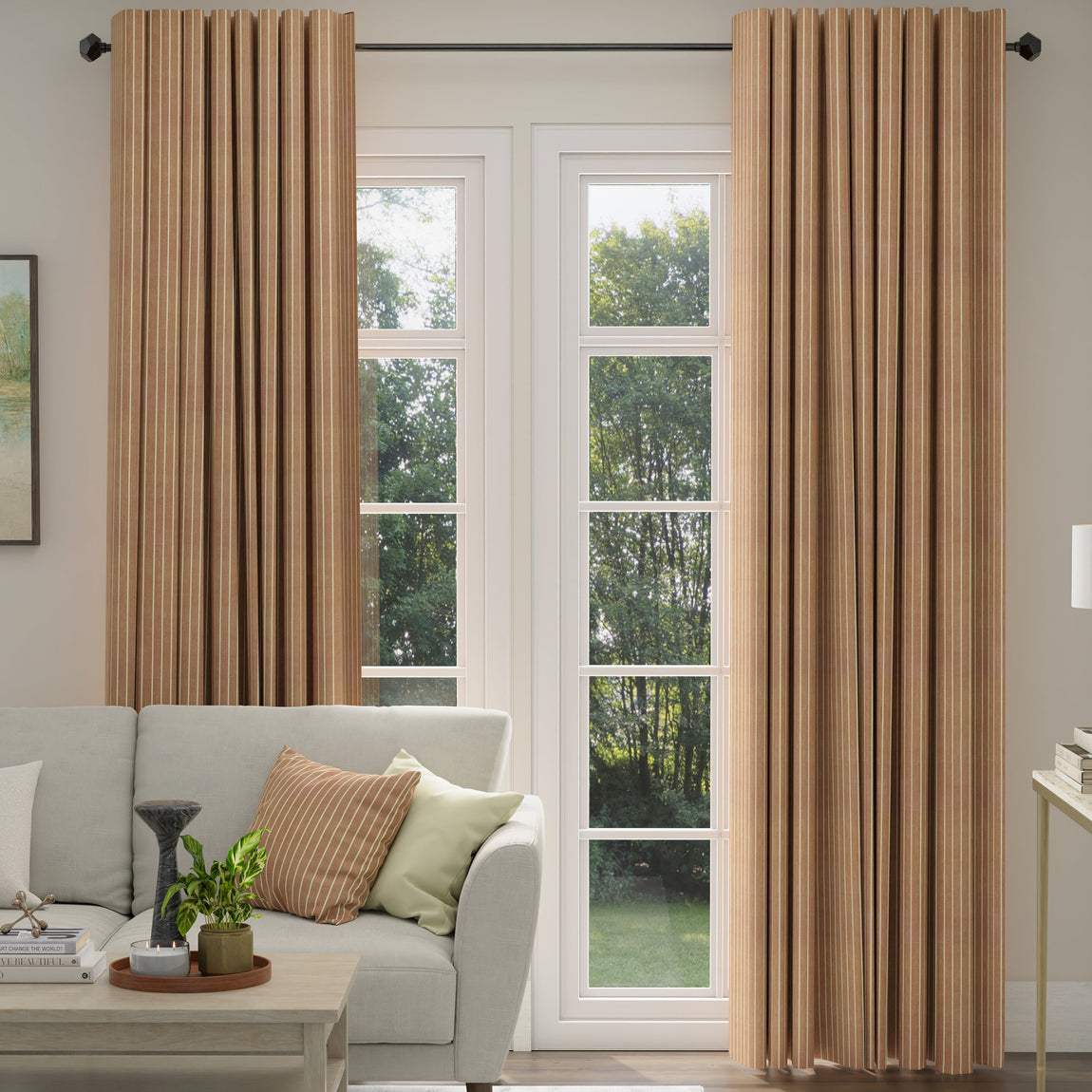 ANTE DECOR Burgess Printed Cotton Stripe Made To Measure Curtains Sienna