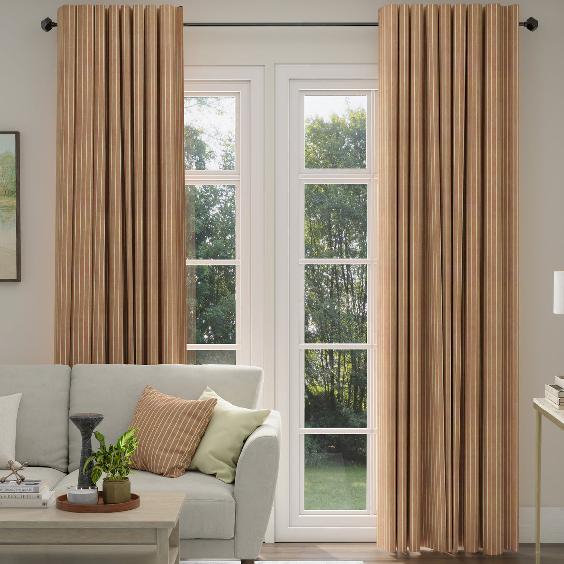 ANTE DECOR Burgess Printed Cotton Stripe Made To Measure Roman Blind Sienna