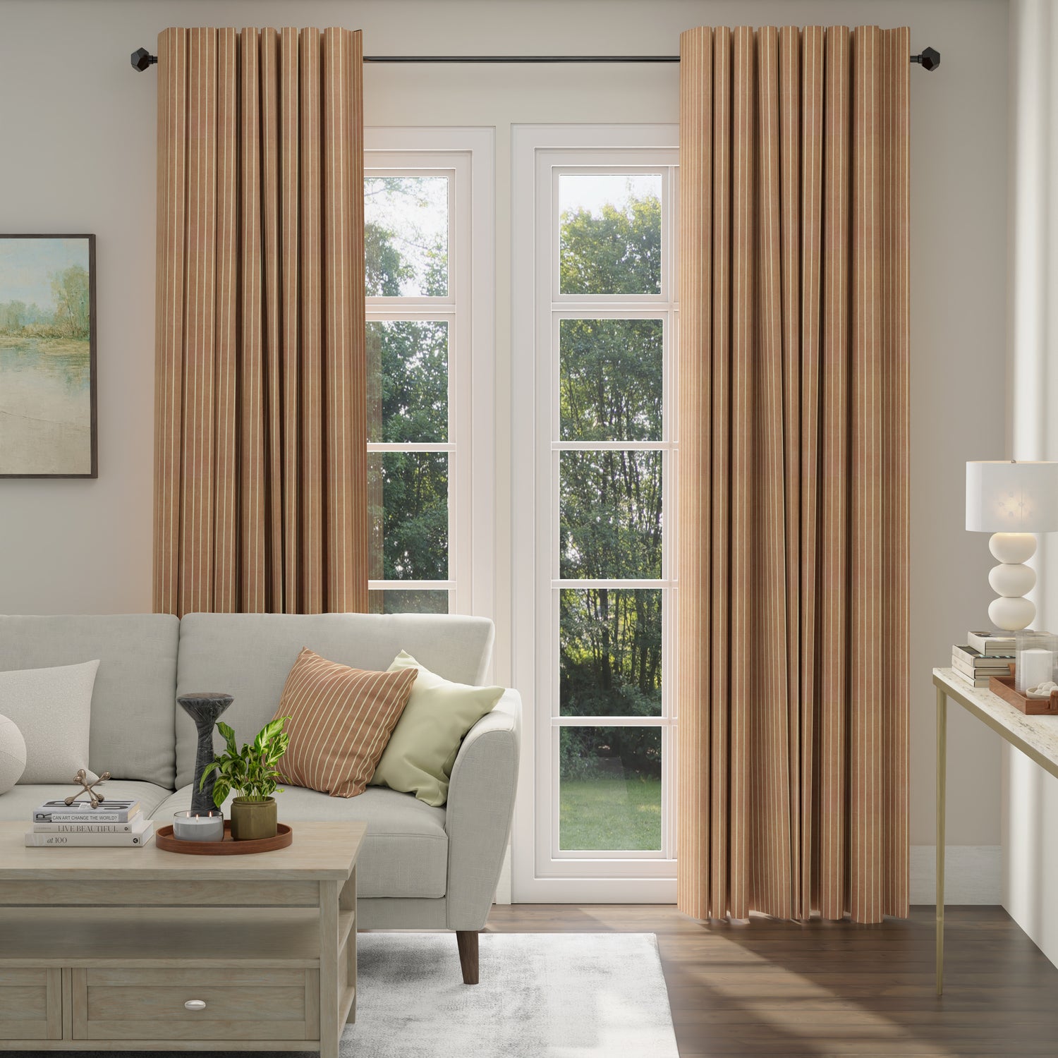 ANTE DECOR Burgess Printed Cotton Stripe Made To Measure Curtains Sienna