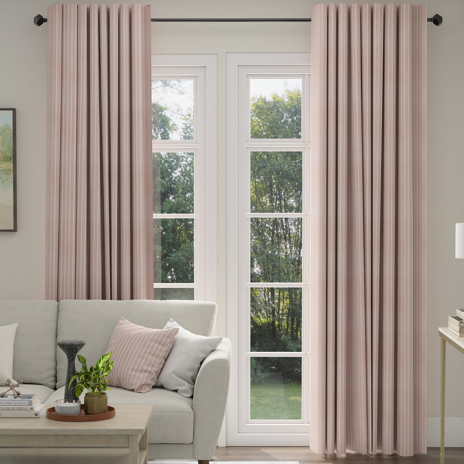 ANTE DECOR Burgess Printed Cotton Stripe Made To Measure Roman Blind Pink