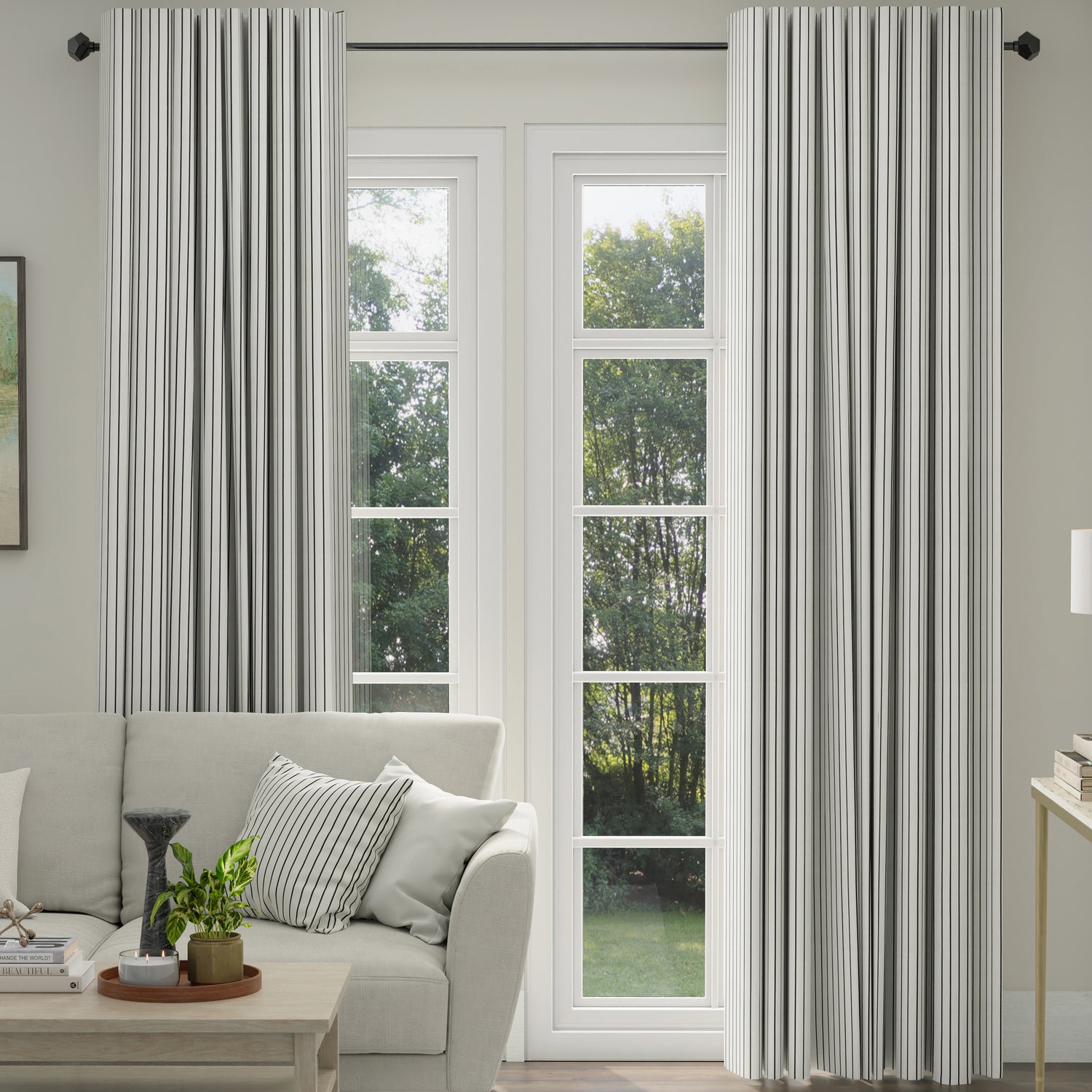 ANTE DECOR Burgess Printed Cotton Stripe Made To Measure Curtains White Black