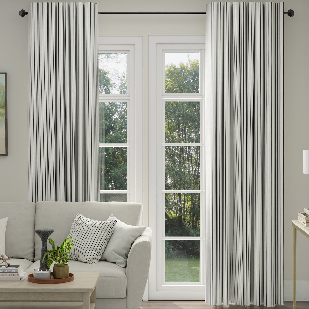 ANTE DECOR Burgess Printed Cotton Stripe Fabric White Black
