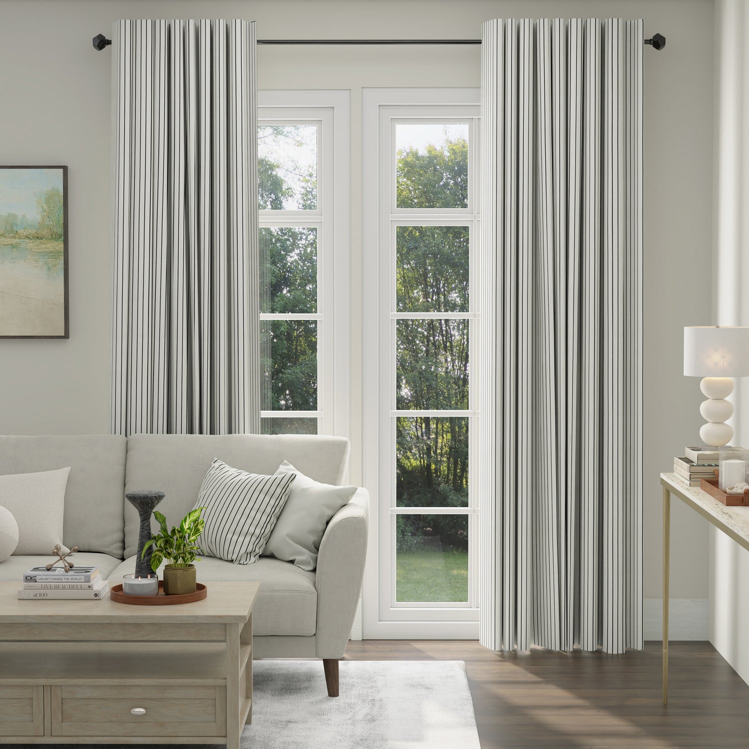 ANTE DECOR Burgess Printed Cotton Stripe Made To Measure Curtains White Black