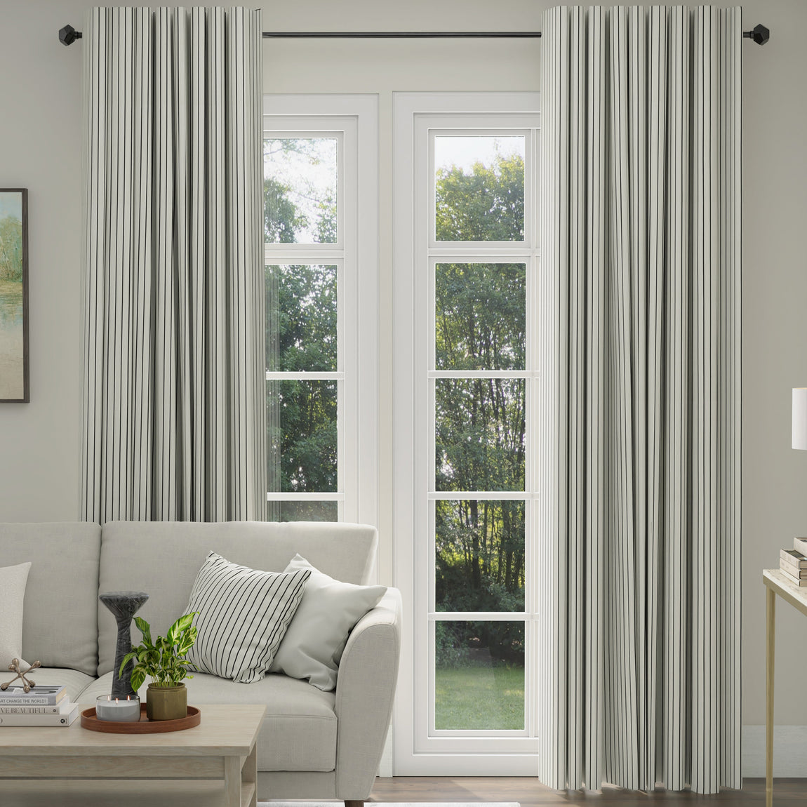 ANTE DECOR Burgess Printed Cotton Stripe Made To Measure Curtains White Black