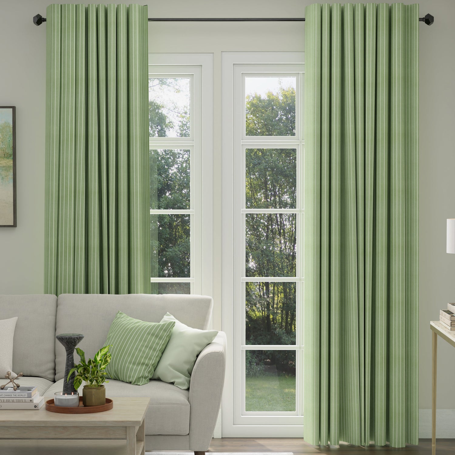 ANTE DECOR Burgess Printed Cotton Stripe Made To Measure Curtains Green