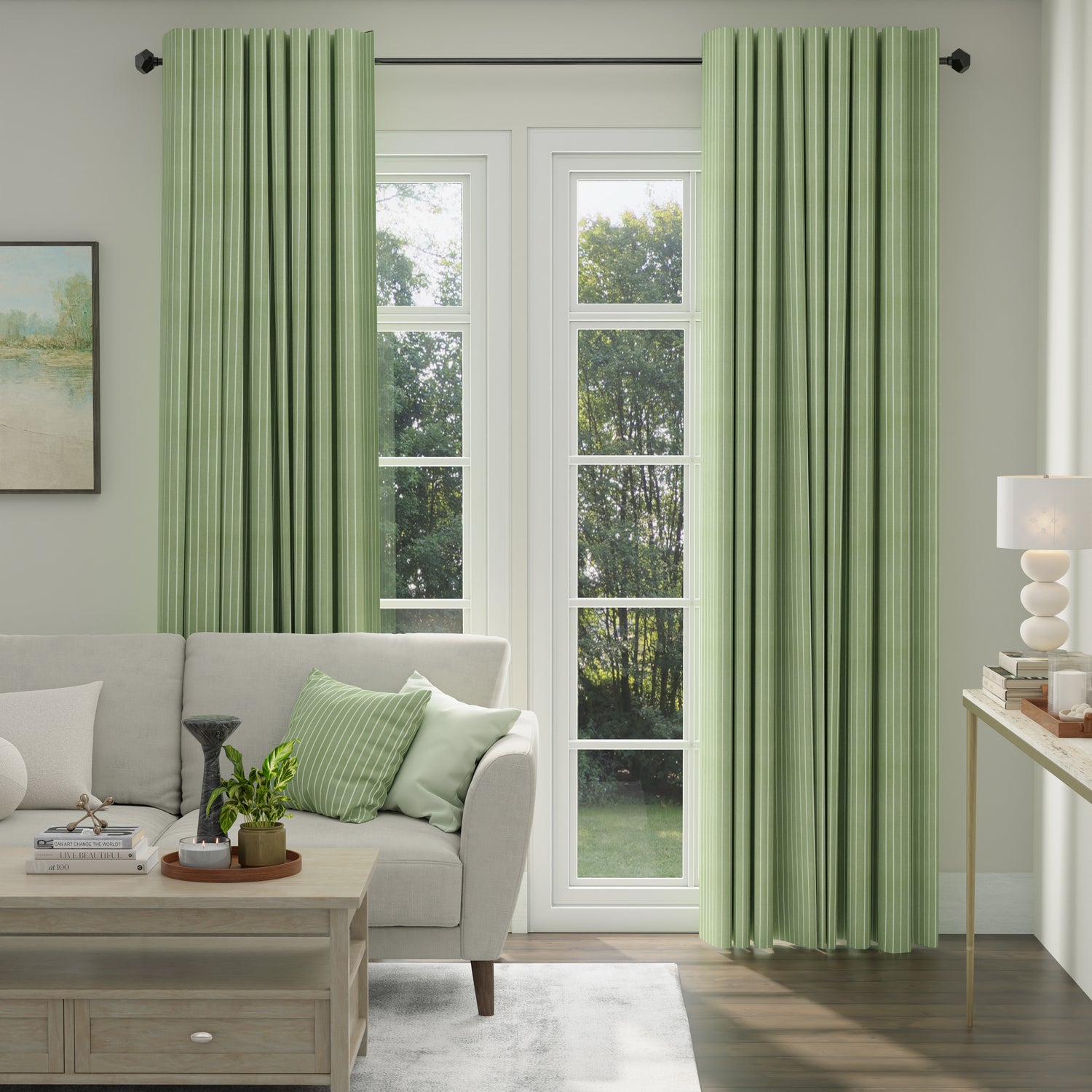 ANTE DECOR Burgess Printed Cotton Stripe Made To Measure Curtains Green