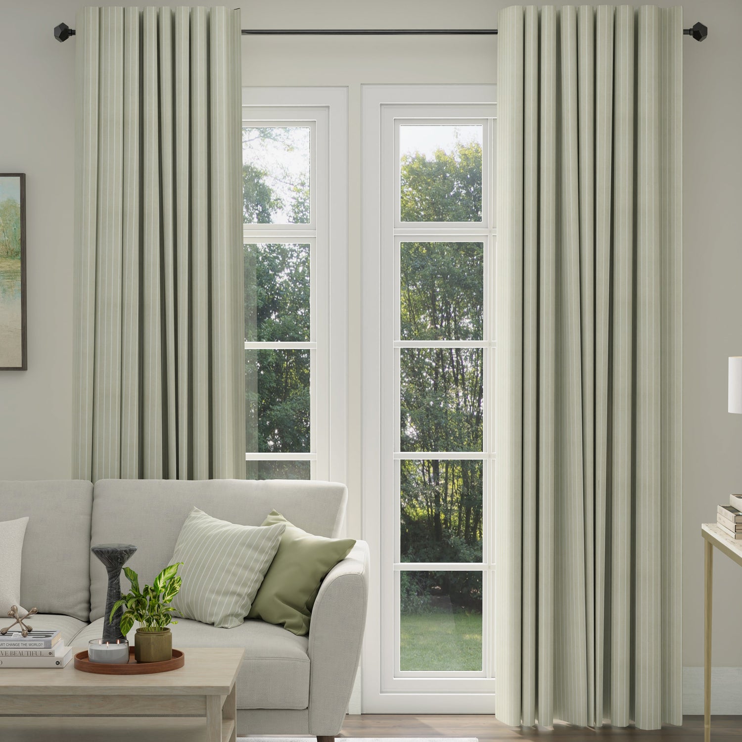 ANTE DECOR Burgess Printed Cotton Stripe Made To Measure Curtains Beige