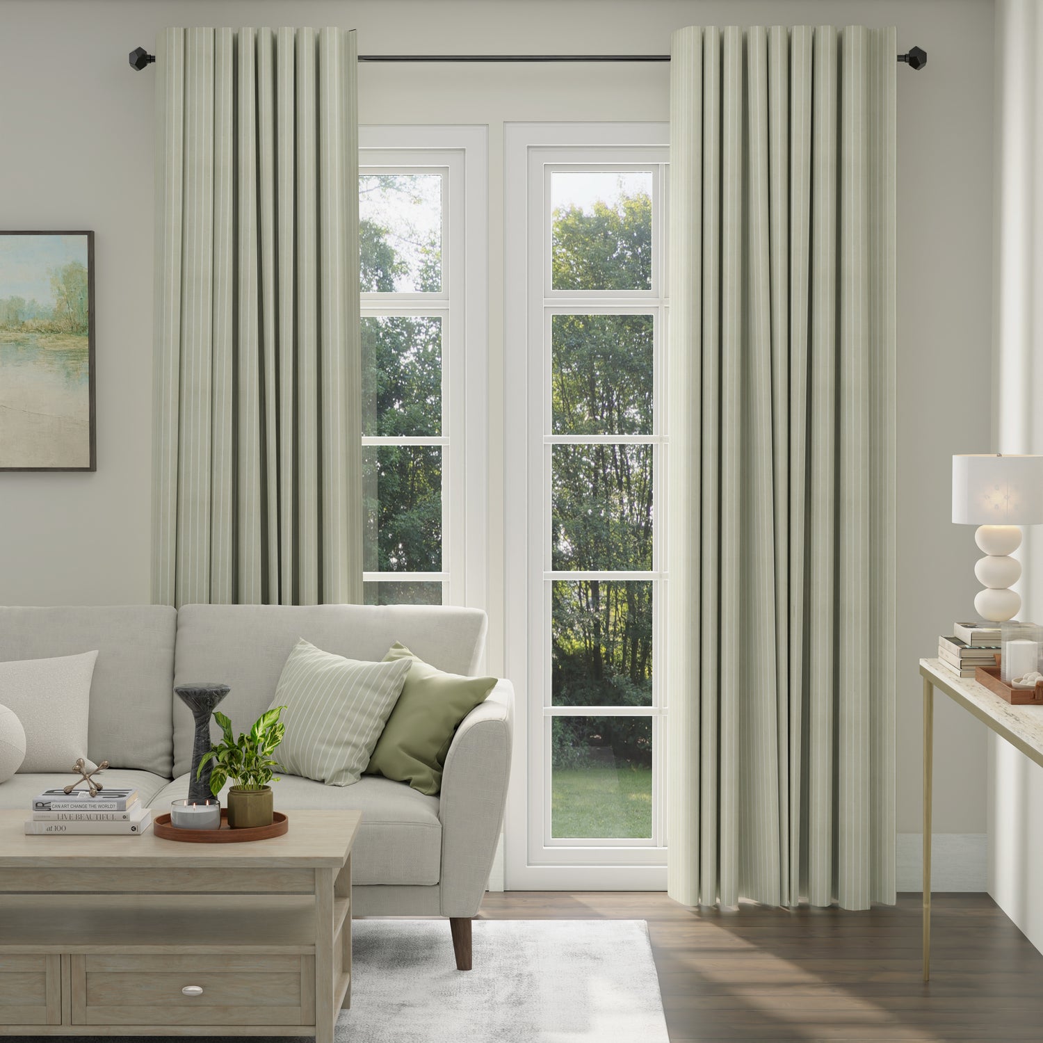 ANTE DECOR Burgess Printed Cotton Stripe Made To Measure Curtains Beige
