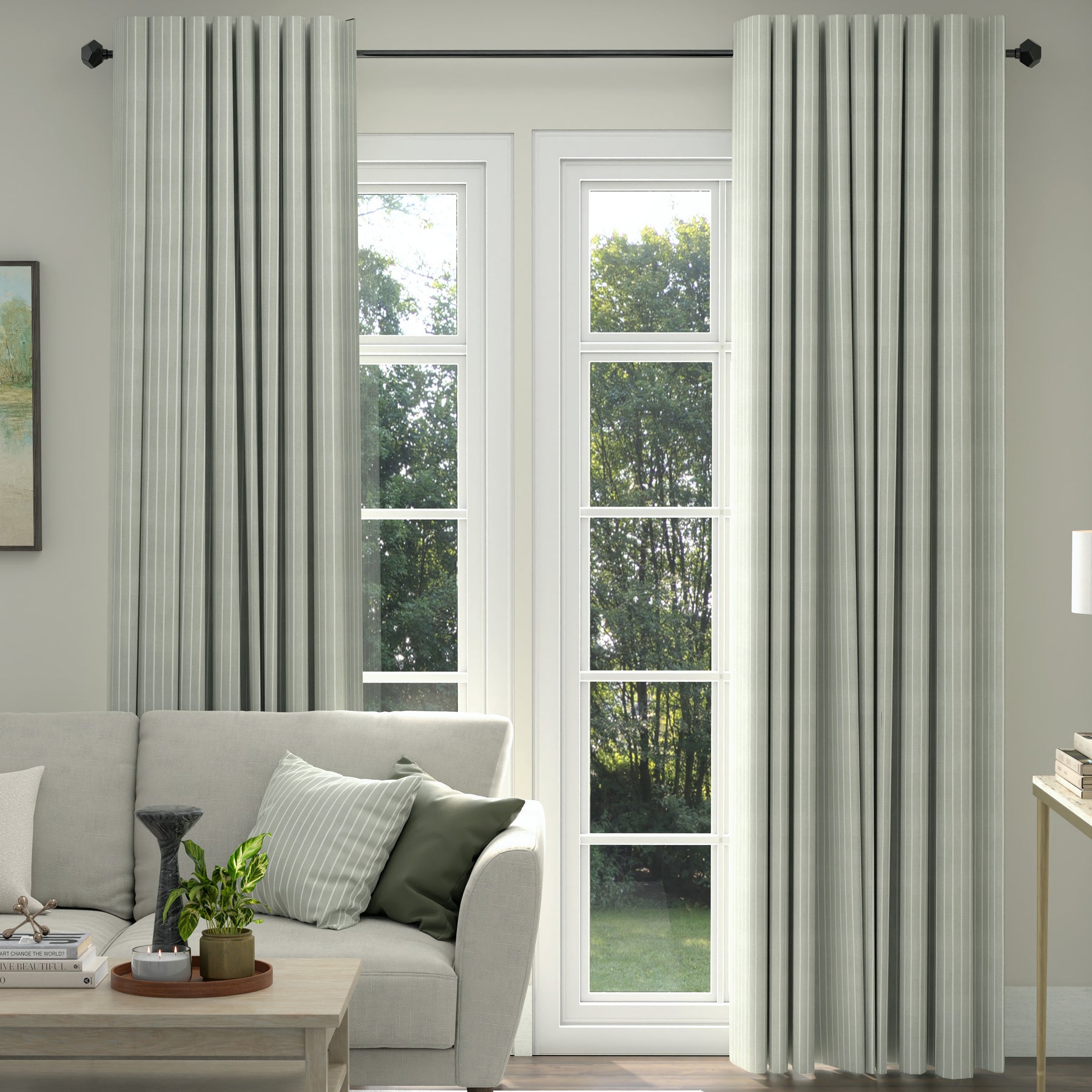 ANTE DECOR Burgess Printed Cotton Stripe Made To Measure Roman Blind Soft Grey