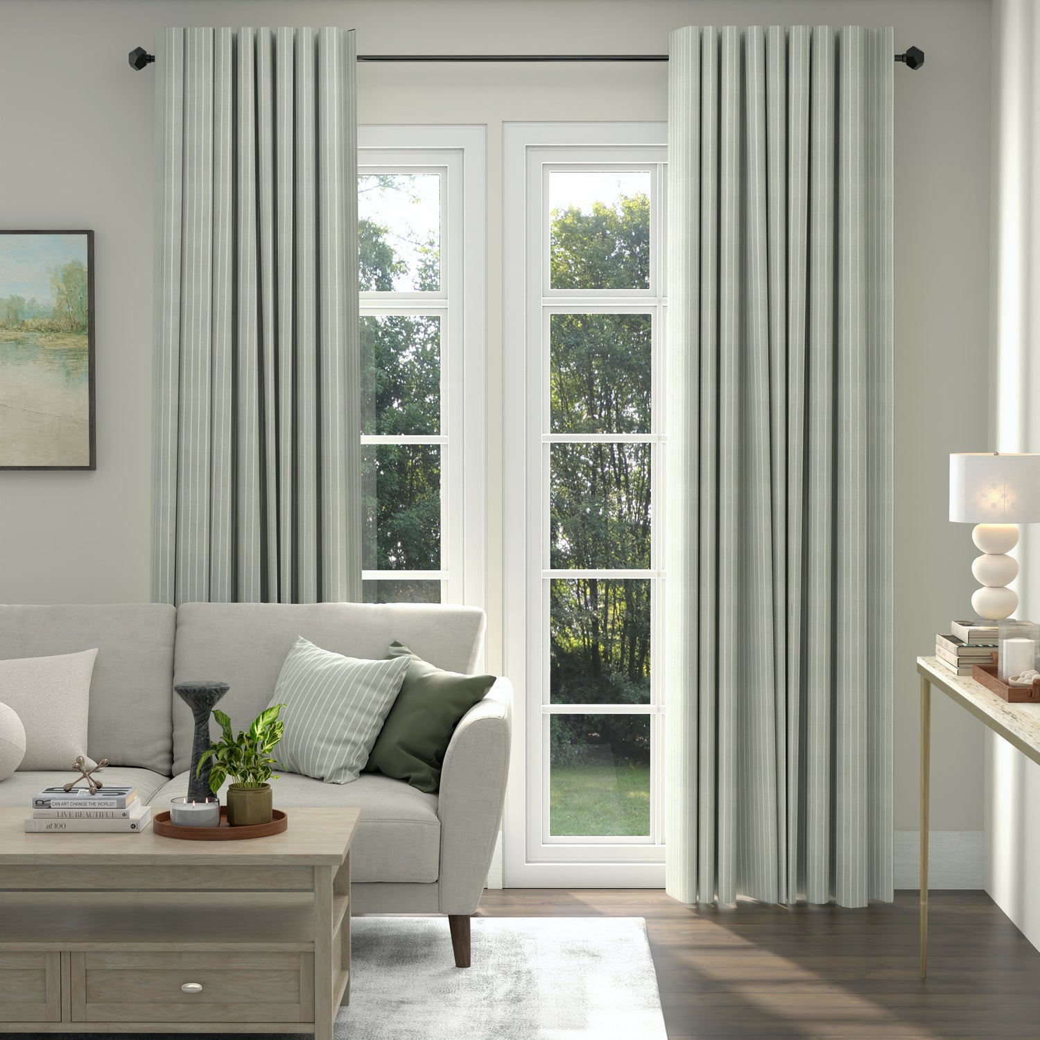 ANTE DECOR Burgess Printed Cotton Stripe Made To Measure Curtains Soft Grey