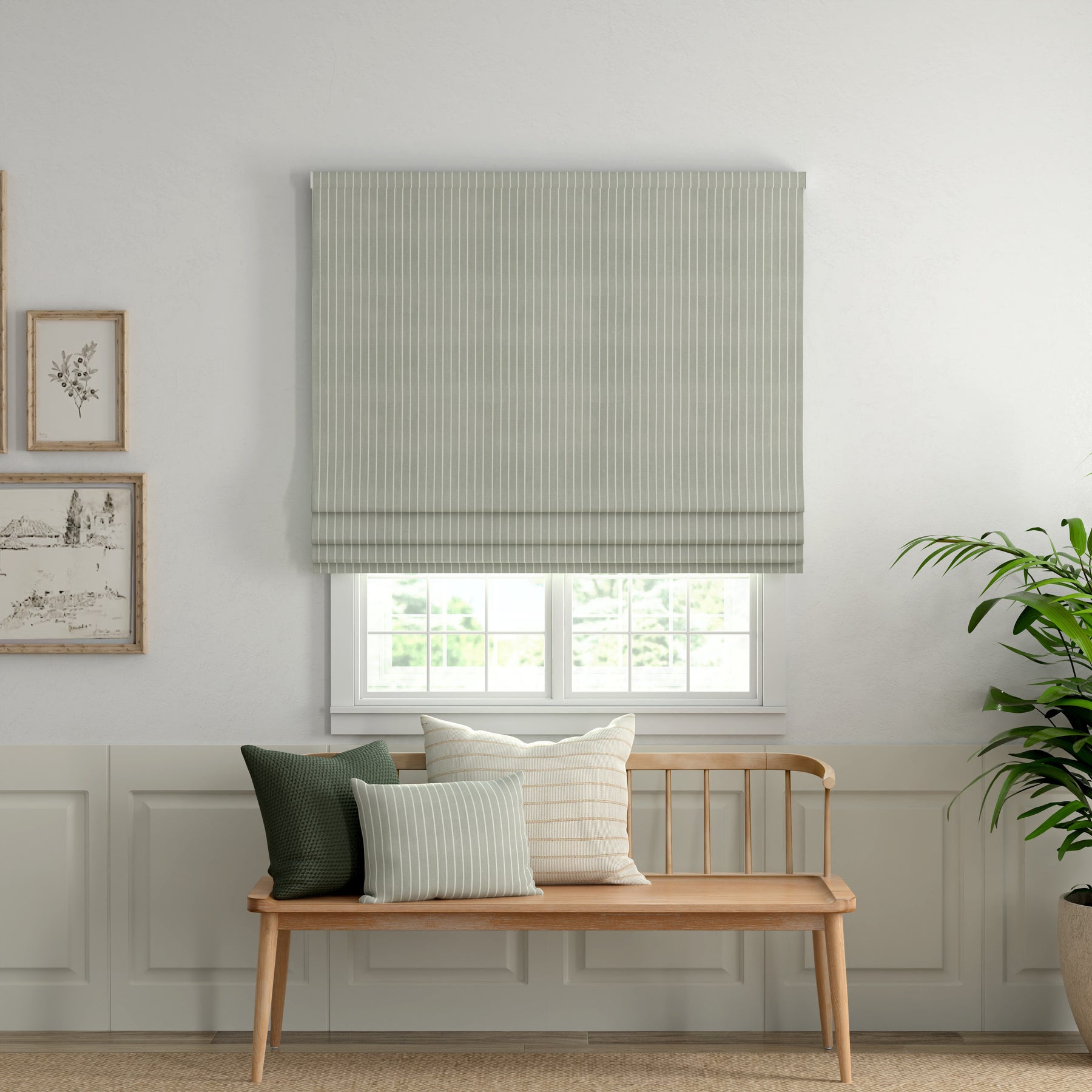 ANTE DECOR Burgess Printed Cotton Stripe Made To Measure Roman Blind Soft Grey
