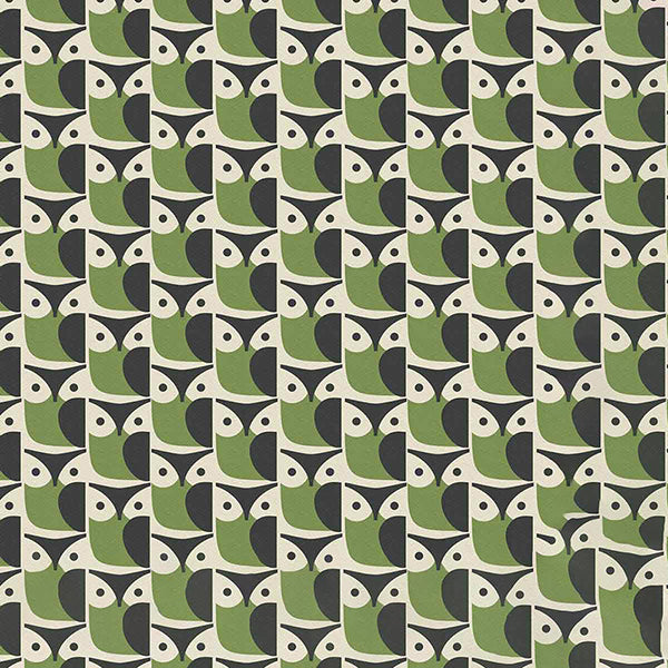 Orla Kiely Owl Made to Measure Wave Curtain + FREE Track Chalky Green