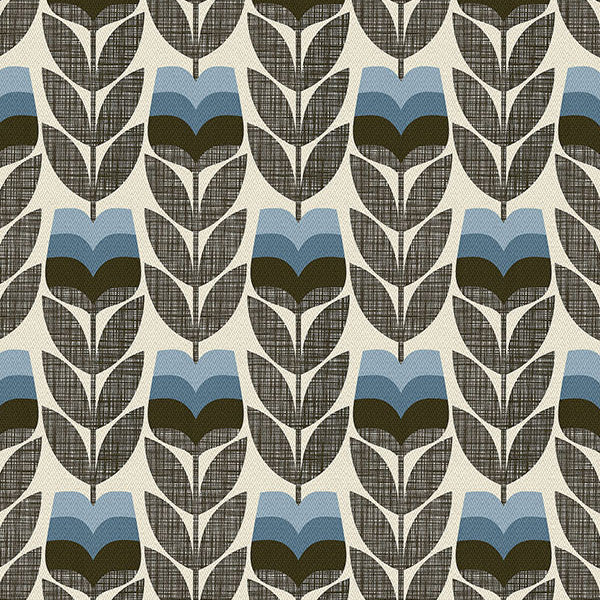 Orla Kiely Rosebud Made to Measure Wave Curtain + FREE Track Powder Blue