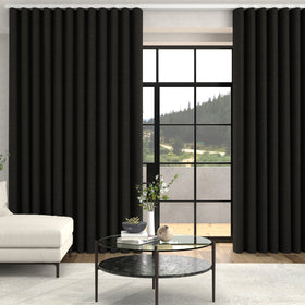 Fae Textured Plain Made To Measure Curtains + FREE Track - Wave Midnight