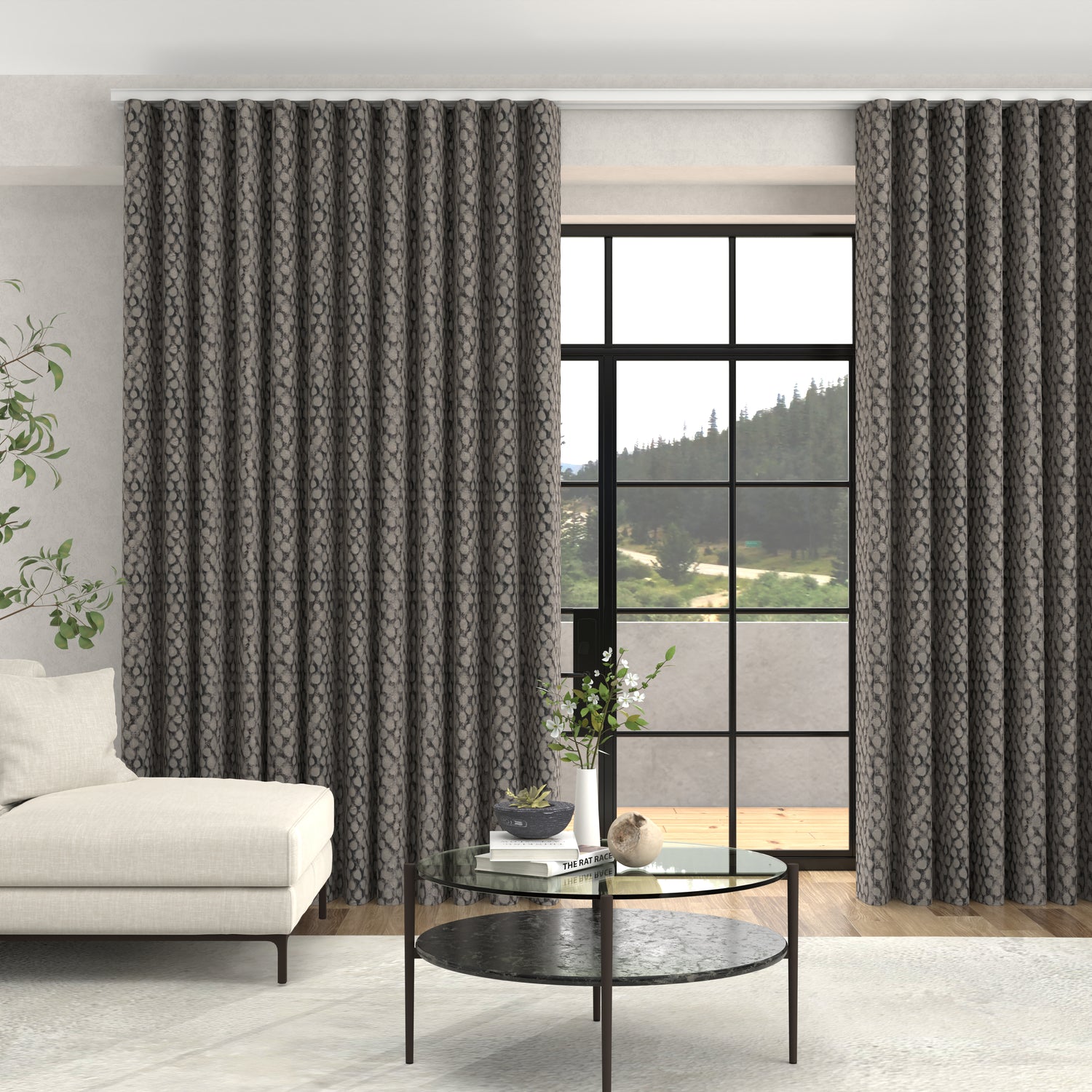Lyra Metallic Spot Made To Measure Curtains + FREE Track - Wave Ebony