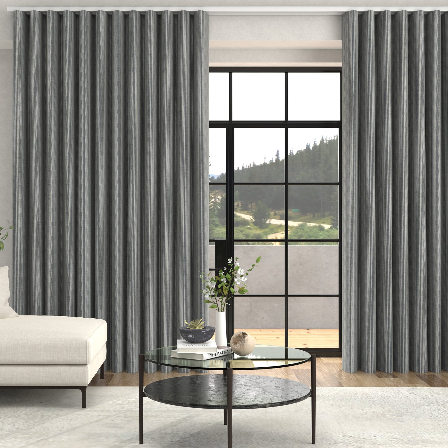 Jem Jacquard Stripe Made To Measure Curtains + FREE Track - Wave Navy