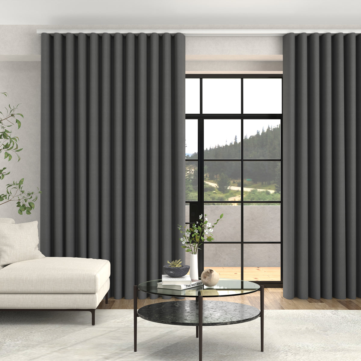 Lindy Shimmer Woven Made To Measure Curtains + FREE Track - Wave Charcoal