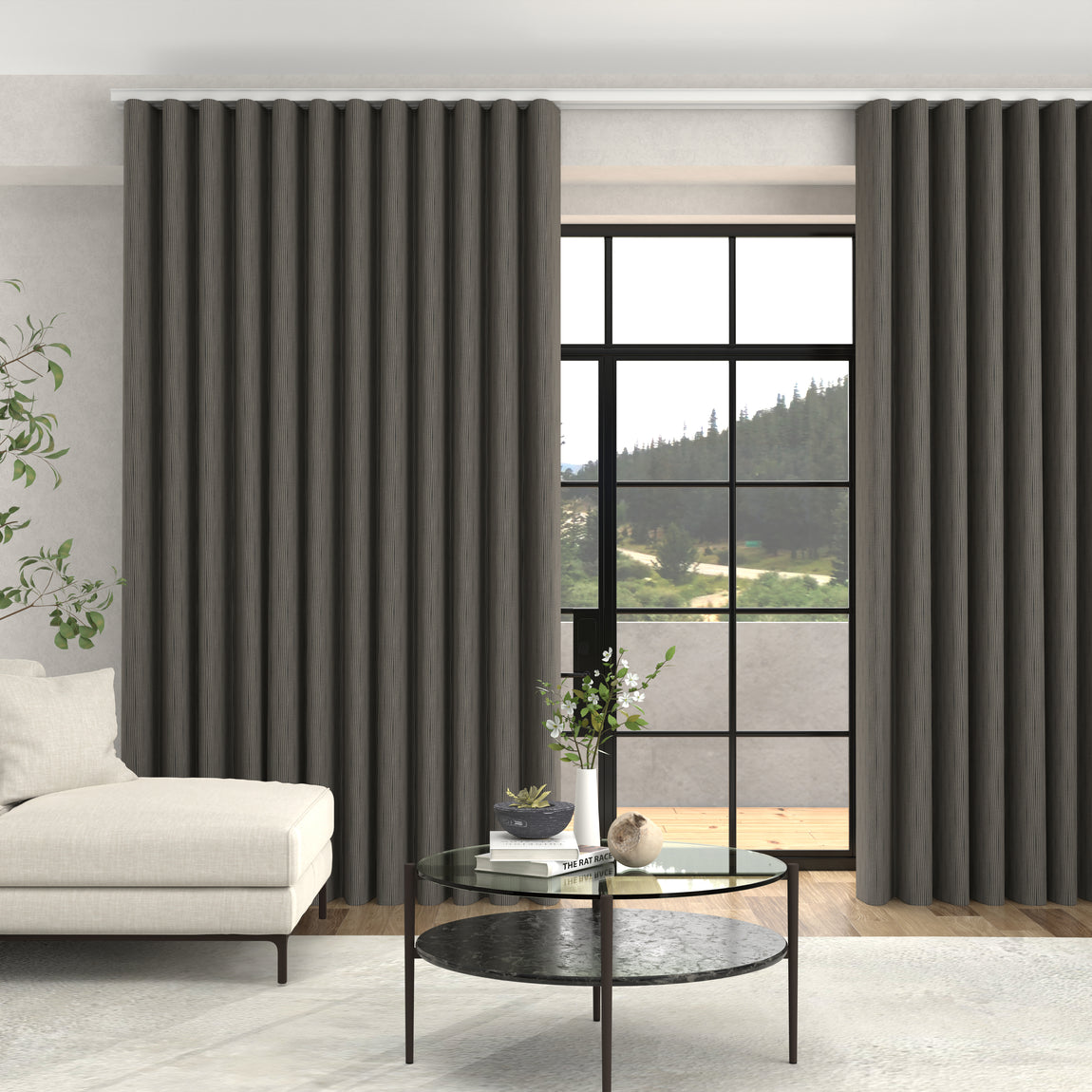 Nia Woven Stripe Made To Measure Curtains + FREE Track - Wave Shadow