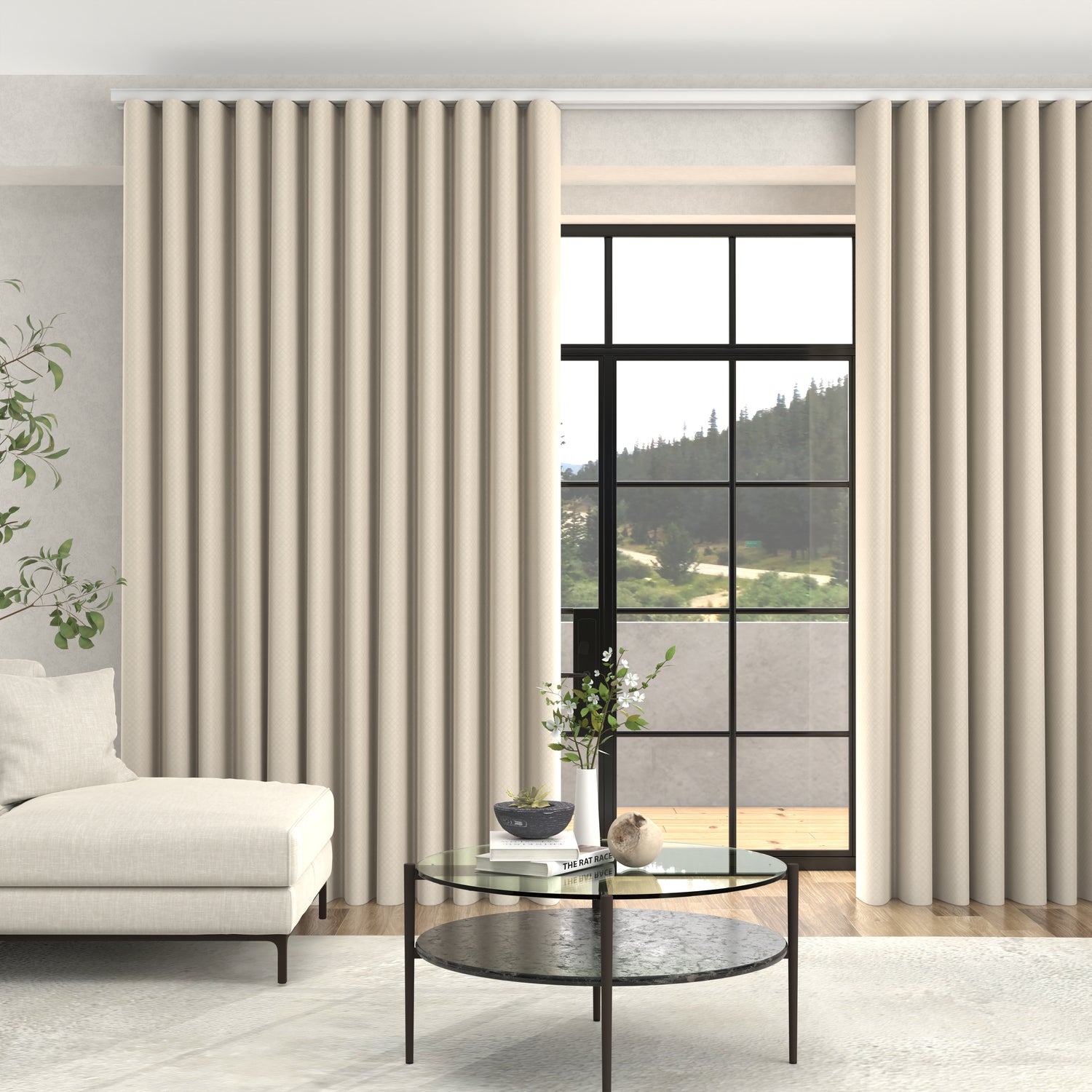 Kris Woven Diamond Made To Measure Curtains + FREE Track - Wave Vanilla