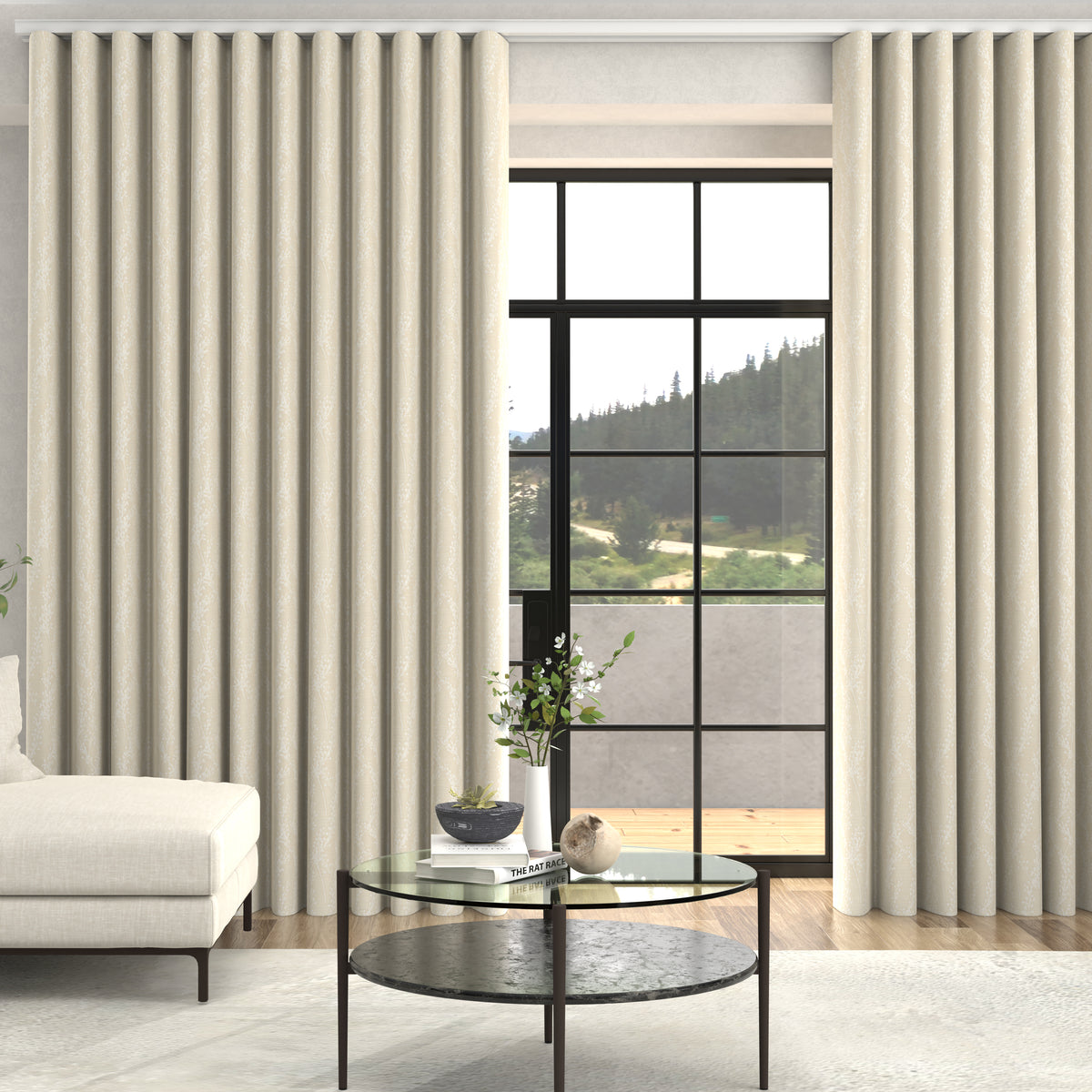 Grace Jacquard Floral Made To Measure Curtains + FREE Track - Wave Snow