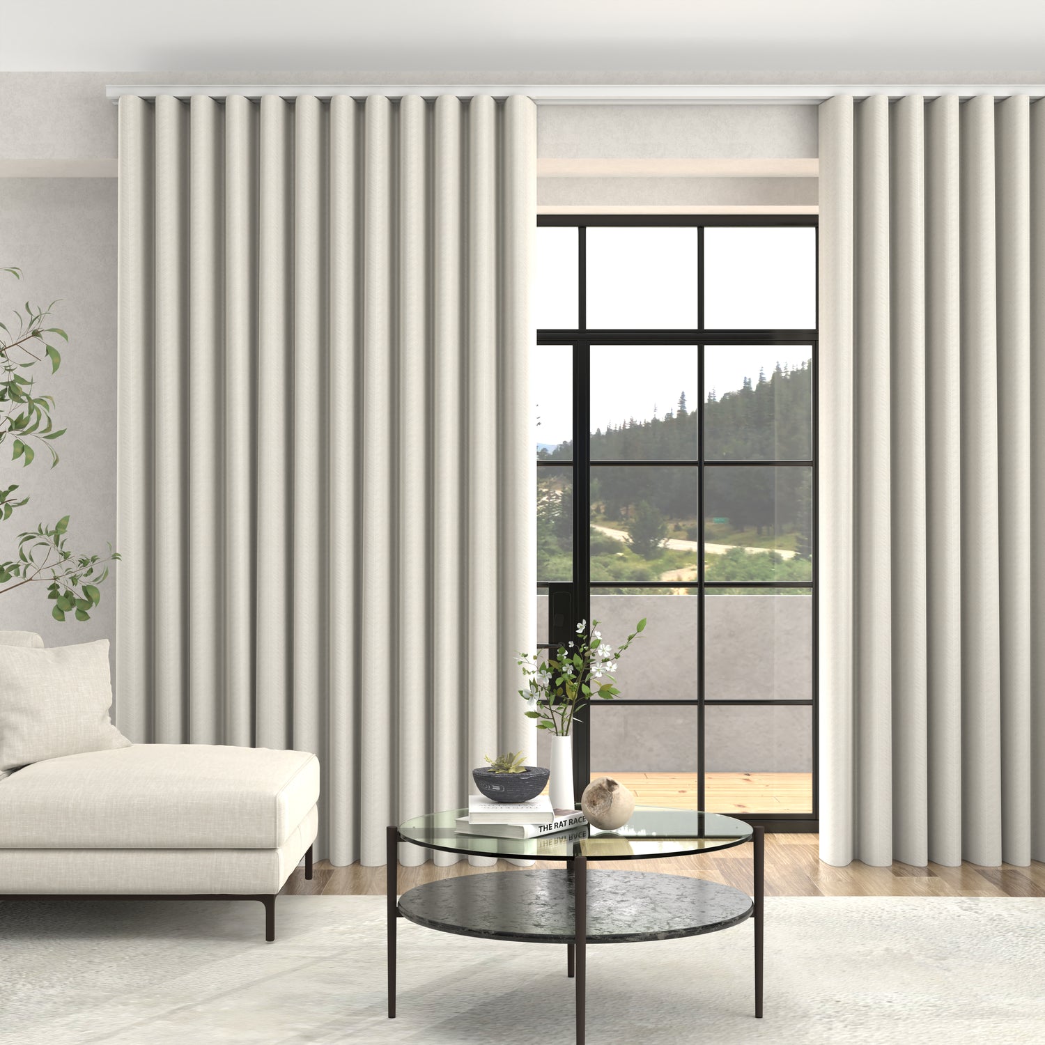 Ren Herringbone Woven Made To Measure Curtains + FREE Track - Wave Pearl