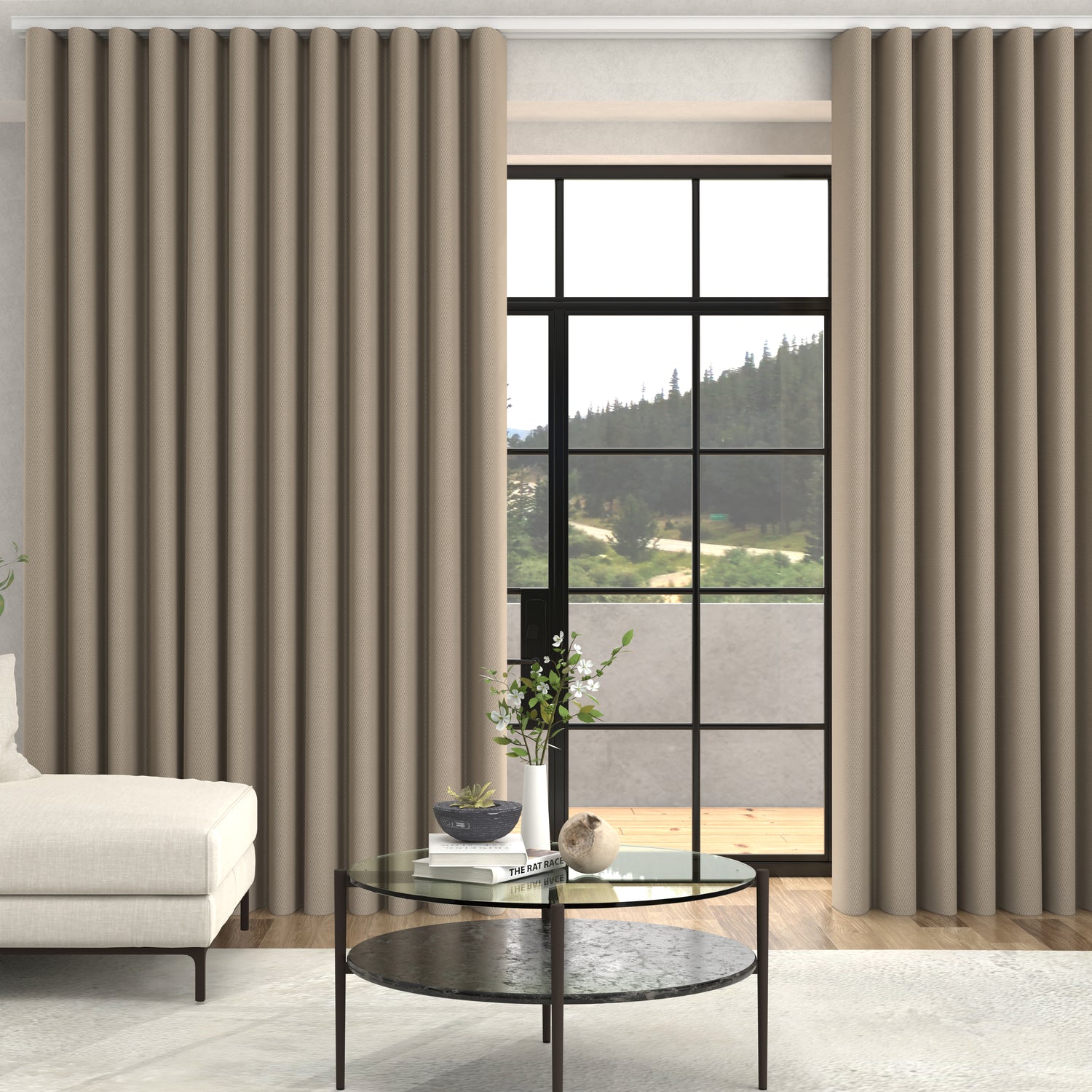 Arla Soft Texture Made To Measure Curtains + FREE Track - Wave Champagne
