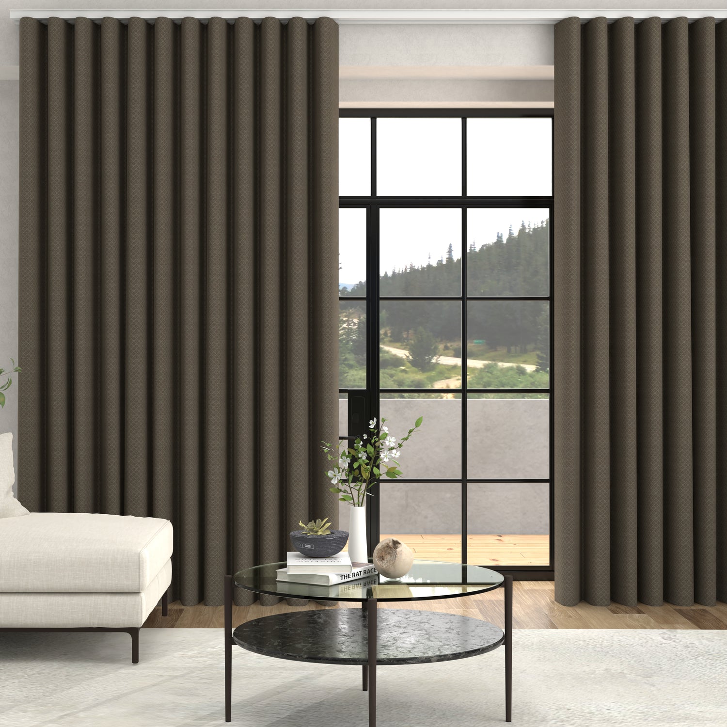Kris Woven Diamond Made To Measure Curtains + FREE Track - Wave Biscuit