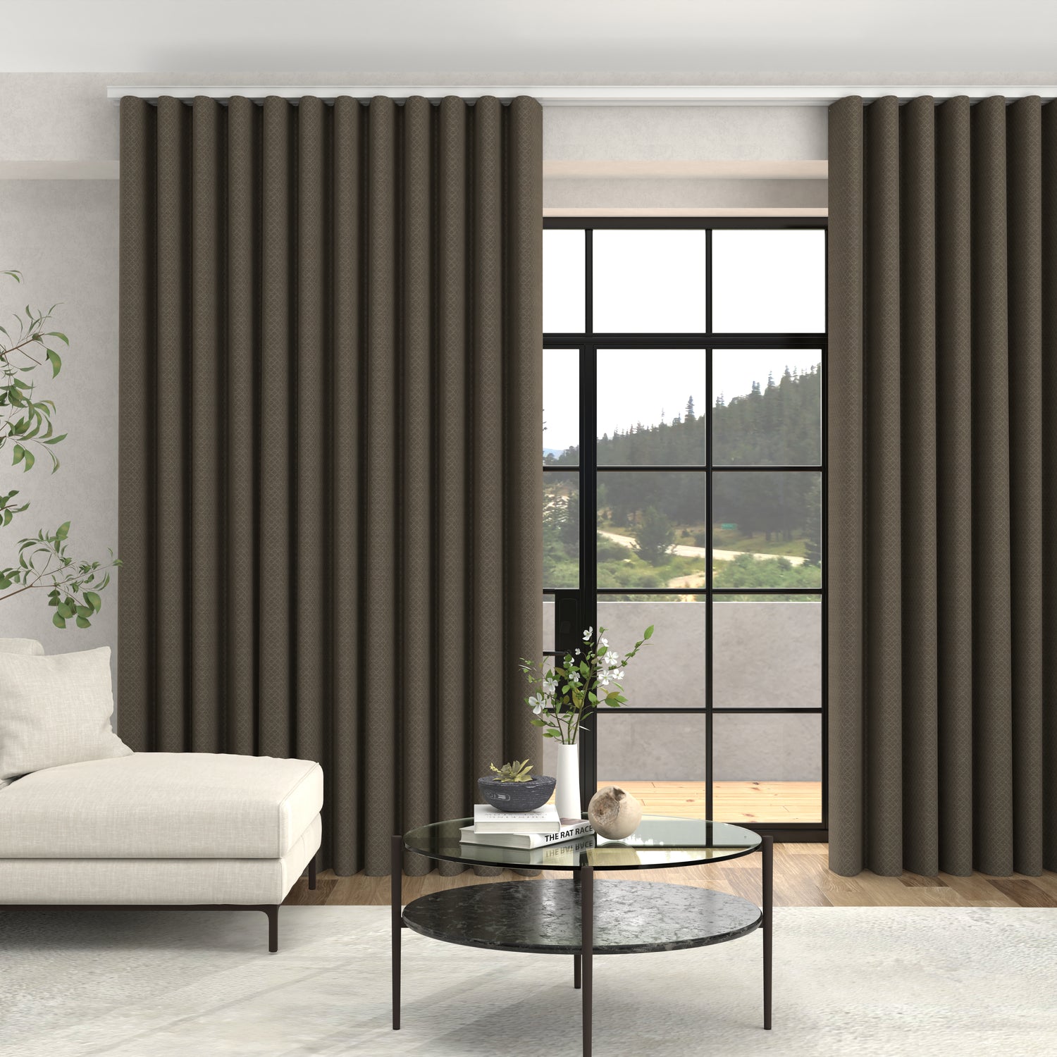 Kris Woven Diamond Made To Measure Curtains + FREE Track - Wave Biscuit