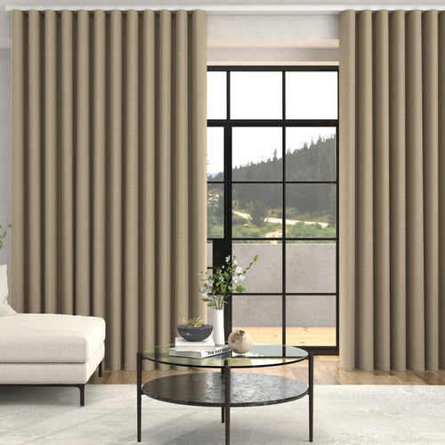 Fae Textured Plain Made To Measure Curtains + FREE Track - Wave Natural