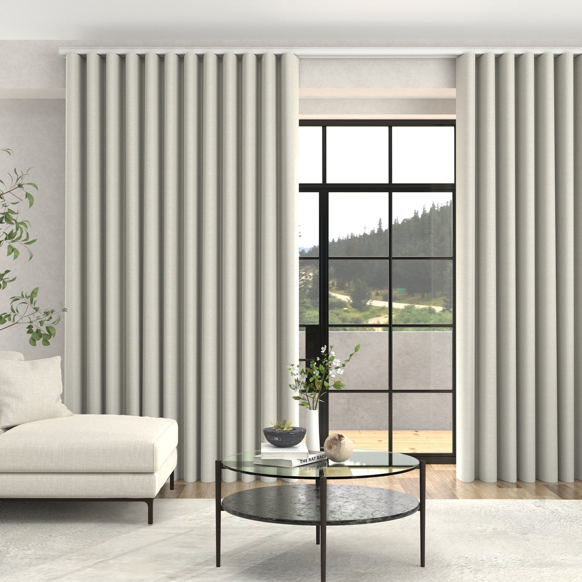 Roslin Textured Made To Measure Curtains + FREE Track - Wave Misty