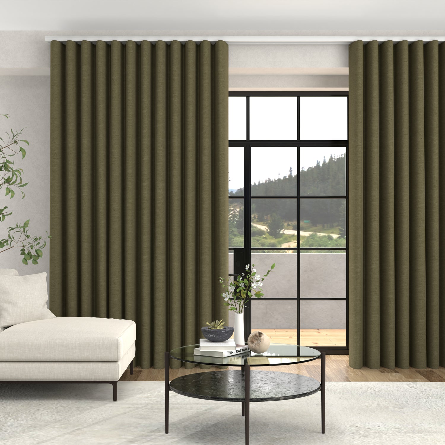 Jillian Soft Plain Made To Measure Curtains + FREE Track - Wave Fern