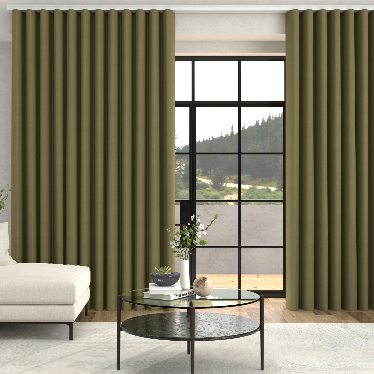 Lindy Shimmer Woven Made To Measure Curtains + FREE Track - Wave Moss